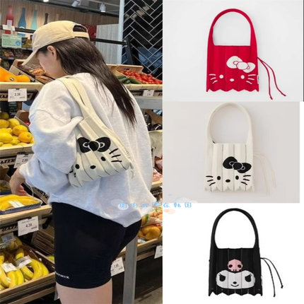 现货JOSEPH & STACEY 联名款HelloKitty休闲百褶针织手提包购物袋