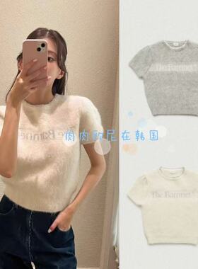 现货韩国The barnnet 新款八奶甜美温柔圆领字母短袖针织衫毛衣女