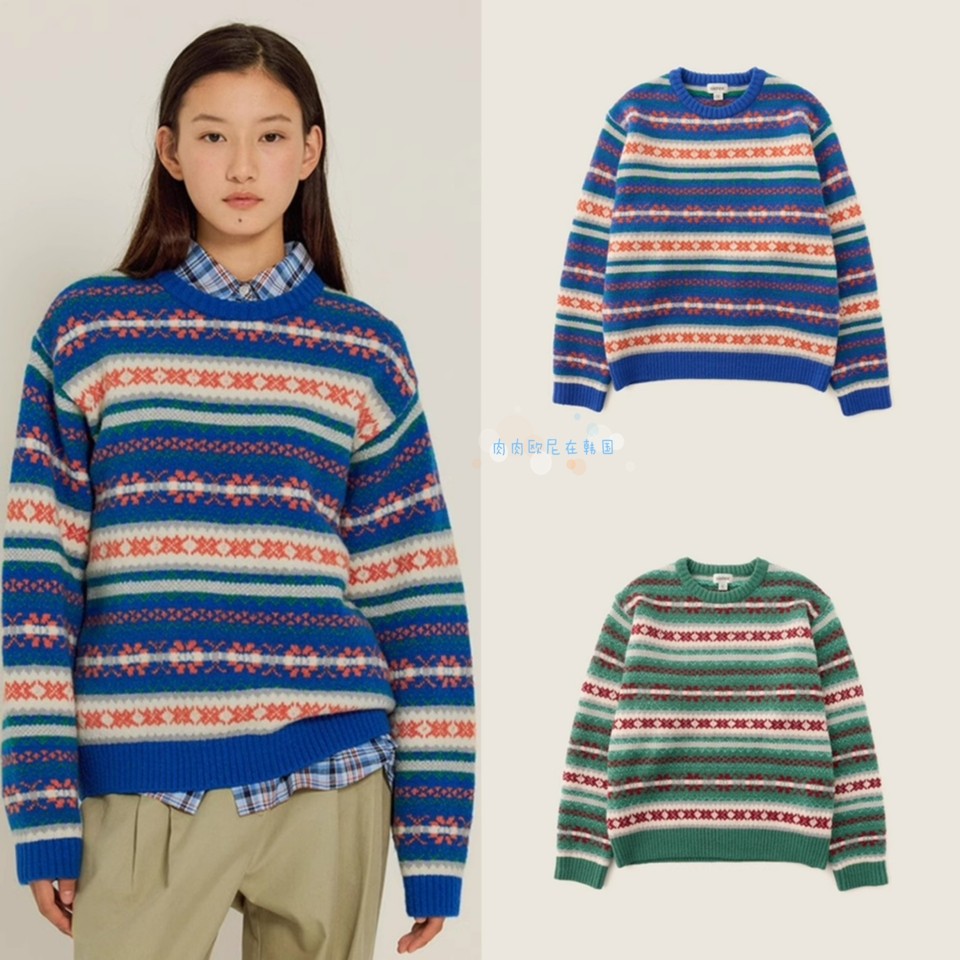 圆领慵懒风宽松复古提花毛衣