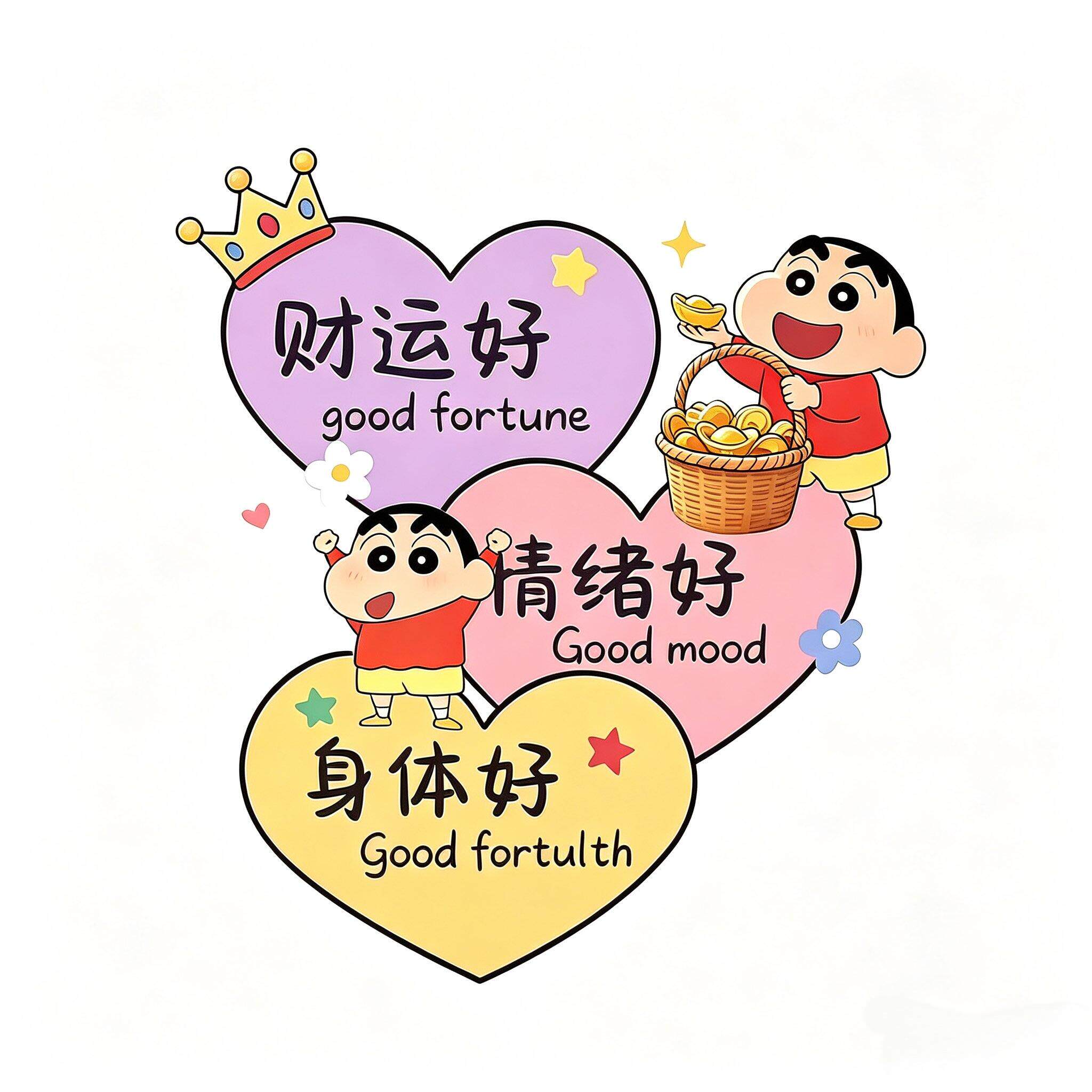 可爱有趣财运小新创意ins风厕所镜子玻璃厨房瓷砖防水带背胶贴纸