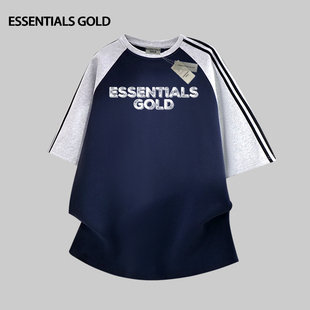 ESSENTIALS潮牌纯棉字母印花撞色三条杠短袖 宽松t恤上衣 男女夏季