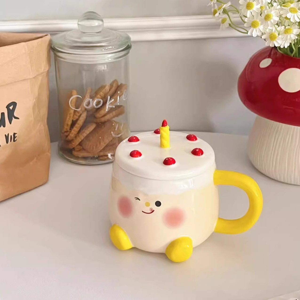 蛋糕杯子带盖礼盒陶瓷马克杯生日礼物女生闺蜜实用可爱三八父亲节