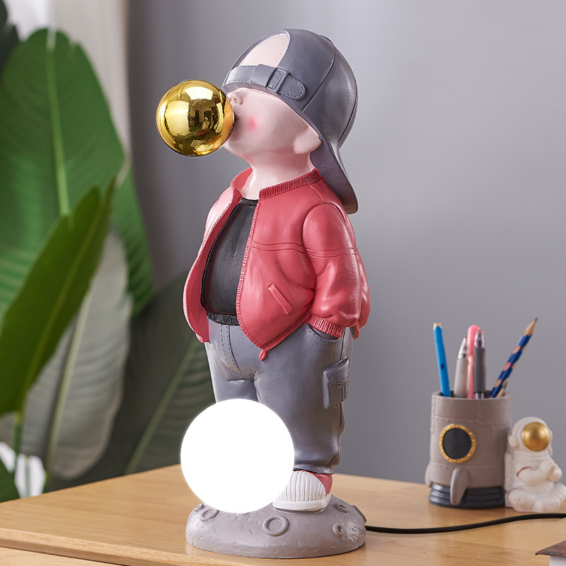 创意奶油风夜灯存钱罐树脂工艺品儿童客厅装饰摆件男孩储蓄罐礼品