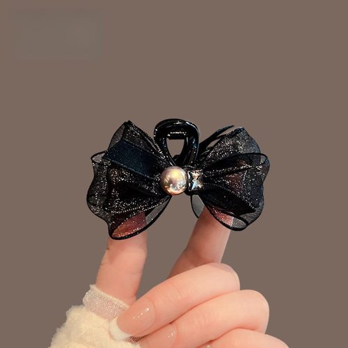 在逃公主蝴蝶结珍珠水钻小抓夹女2024网红新款八字刘海侧边发夹女