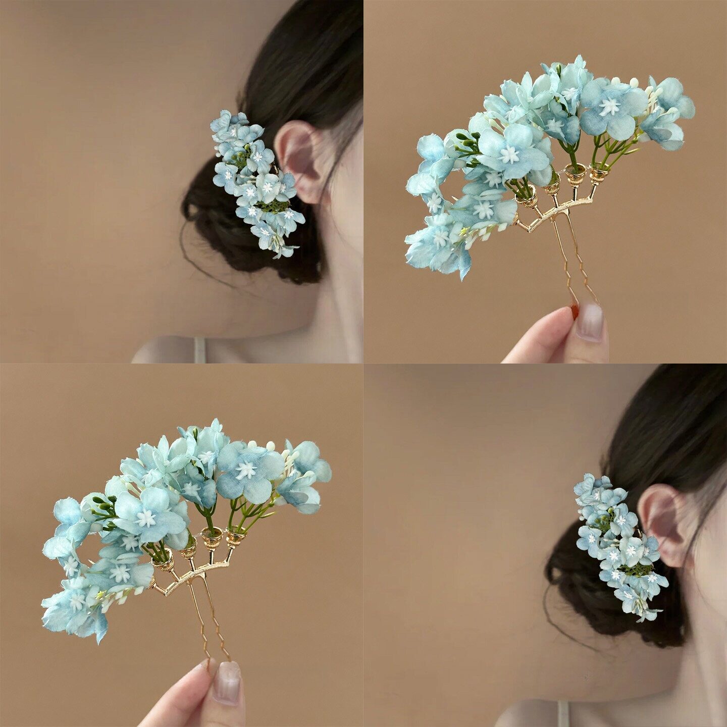 薄荷曼波氛围感绿色花朵发簪2026新款新中式汉服旗袍发钗头花发饰