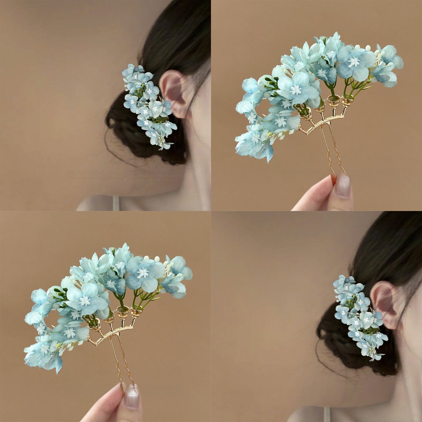 薄荷曼波氛围感绿色花朵发簪2026新款新中式汉服旗袍发钗头花发饰
