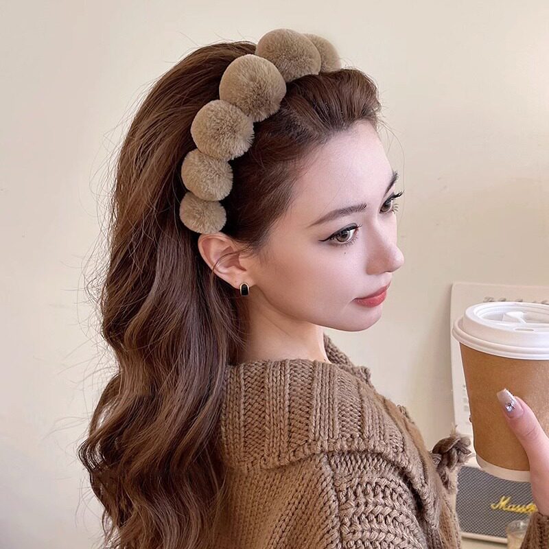 复古高级感秋冬毛绒高颅顶发箍女