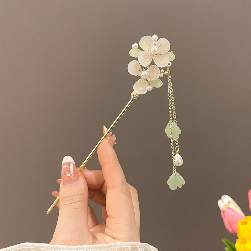玉兰花发簪女古风高级感新中式儿童简约现代盘发国风花朵流苏发钗