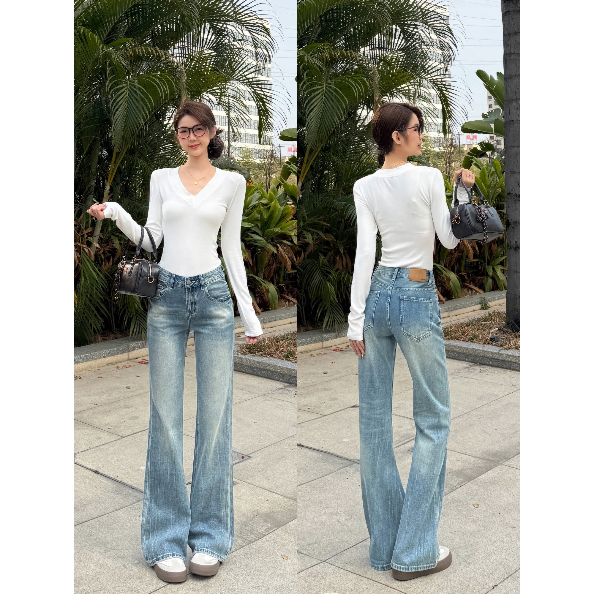 王家有鱼2026早春新款阔腿裤中低腰复古蓝裤子休闲宽松牛仔裤女款