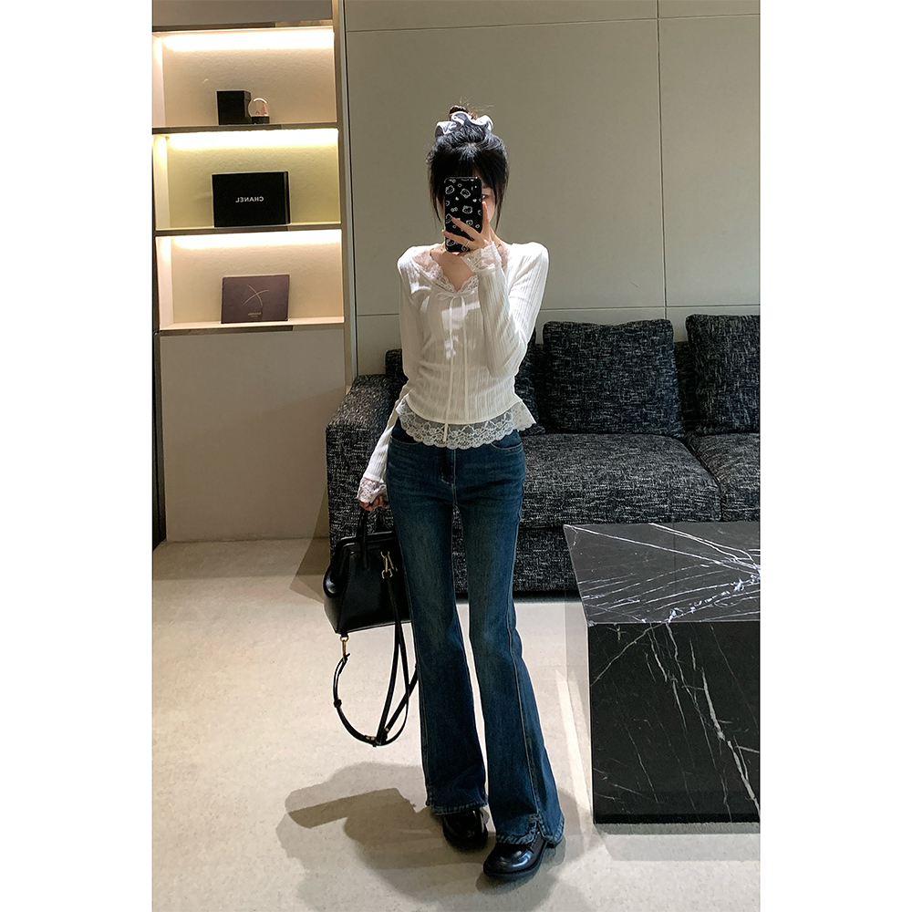 王家有鱼微喇裤爆款牛仔裤子女