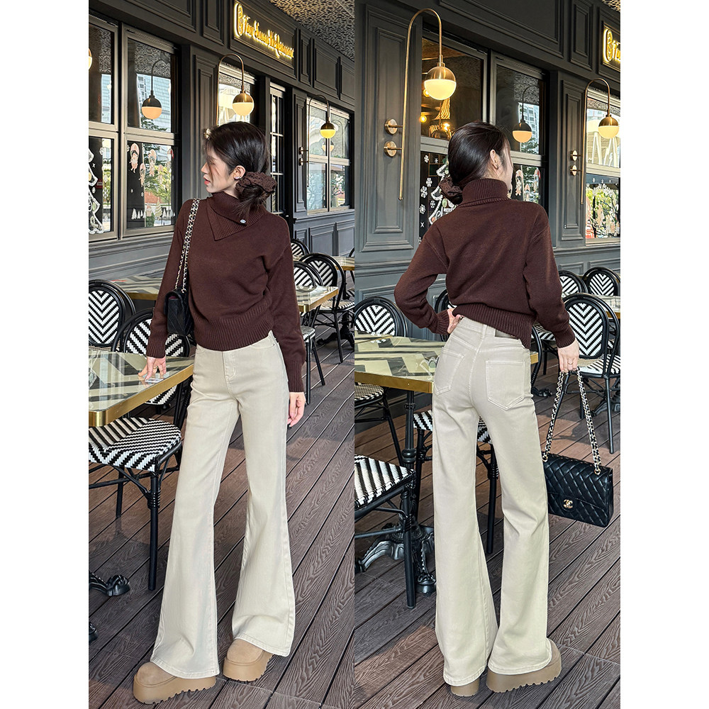 王家有鱼爆款微喇裤浅色系时尚百搭牛仔裤气质裤子女日常新款女装