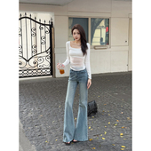 新款 2025复古蓝微喇牛仔裤 中高腰不贴腿显瘦裤 王家有鱼秋季 子女款