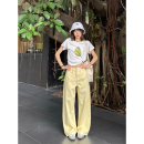 女 王家有鱼2025年夏季 新款 鹅黄色阔腿弯刀裤 小个子宽松直筒牛仔裤