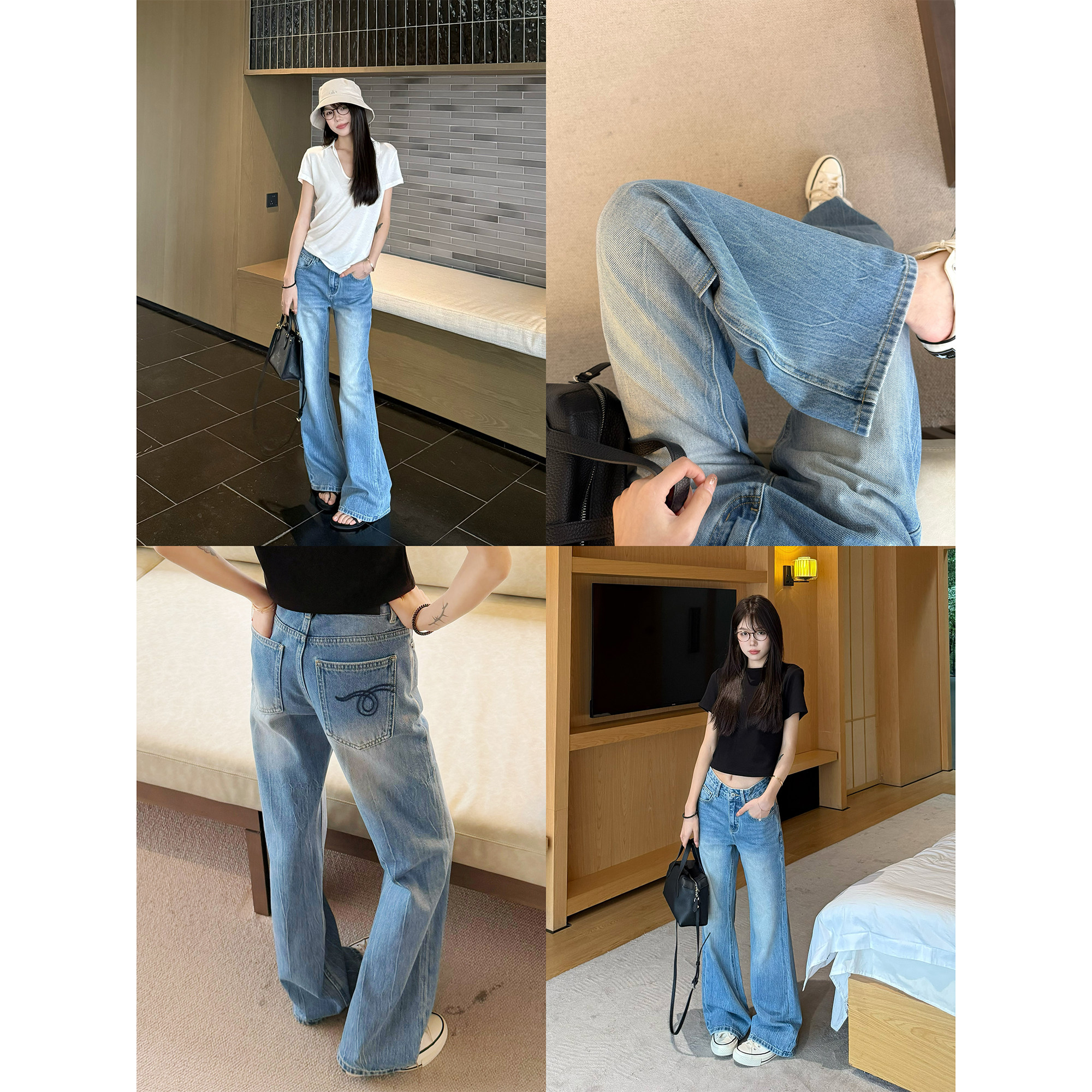 王家有鱼2026夏季新款复古蓝中低腰阔腿牛仔裤显瘦百搭时尚裤子女