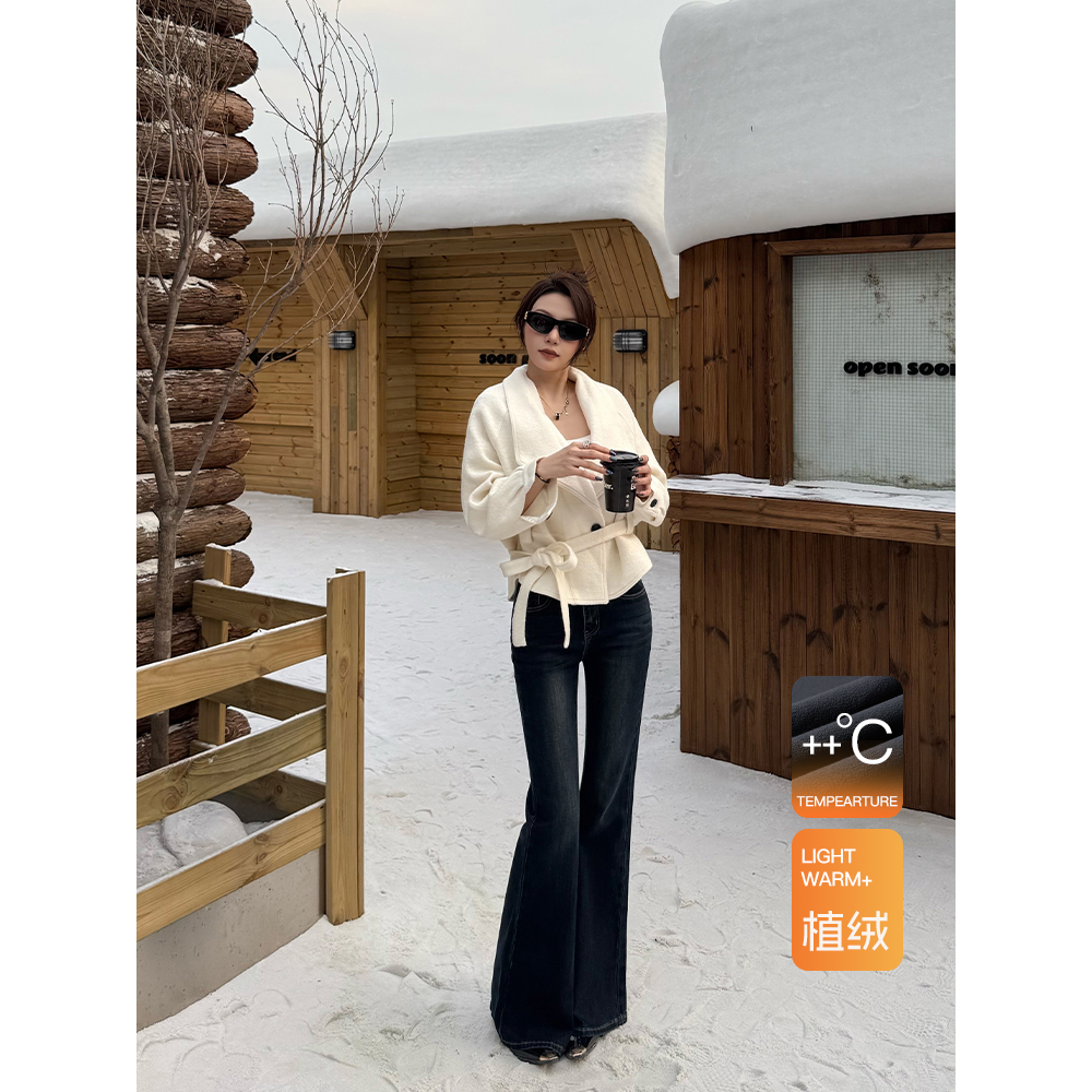 王家有鱼秋冬不贴腿微喇牛仔裤女