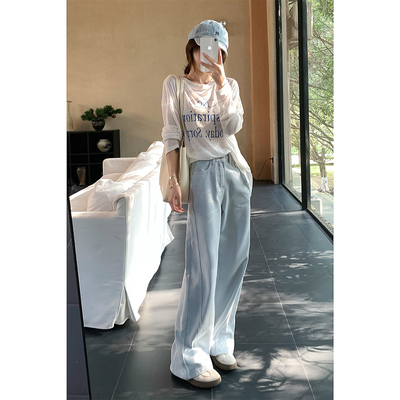 2025年夏季新款阔腿弯刀裤牛仔裤