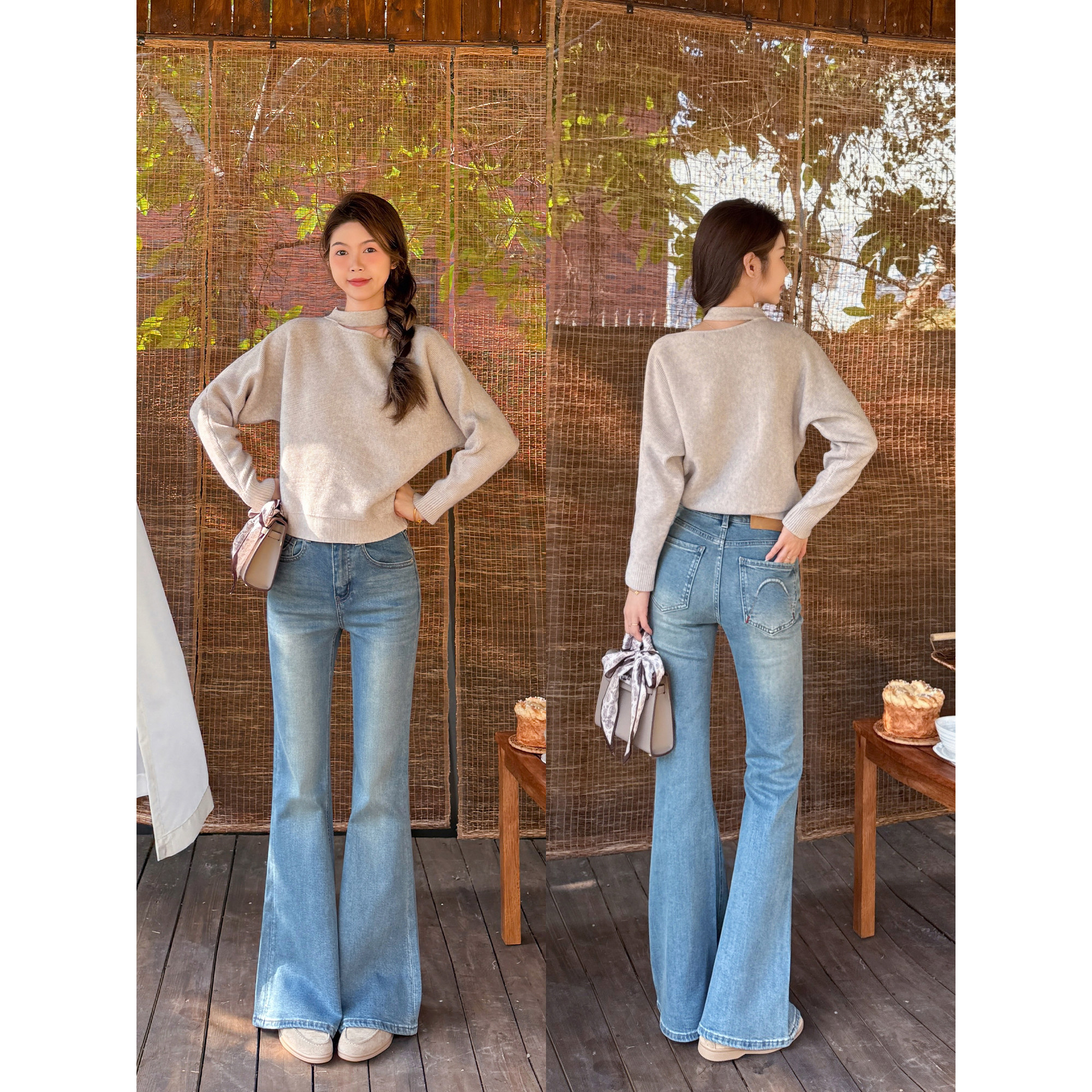 王家有鱼2026年早春新款复古蓝不贴腿微喇裤百搭显瘦牛仔裤子女款