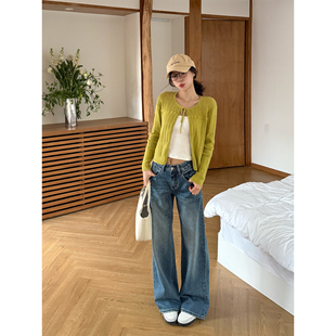 王家有鱼2026早春新款复古蓝阔腿裤时尚百搭牛仔裤宽松显瘦裤子女