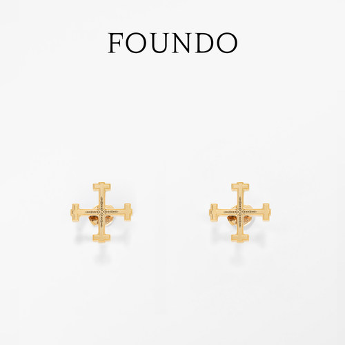 FOUNDO十字符号18K金大号耳钉