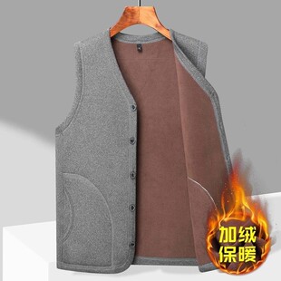 秋冬季男士抓绒马甲加绒加厚保暖坎肩背心中老年爸爸冬装无袖外套