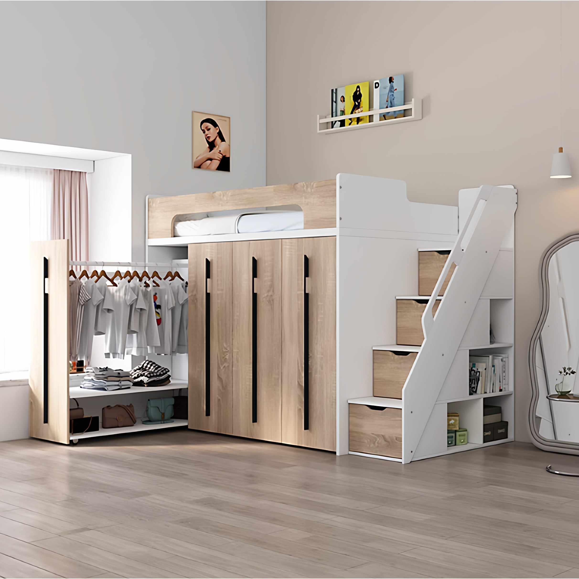 定制实木上床下柜多功能组合床衣帽间衣柜床一体小户型儿童半高床
