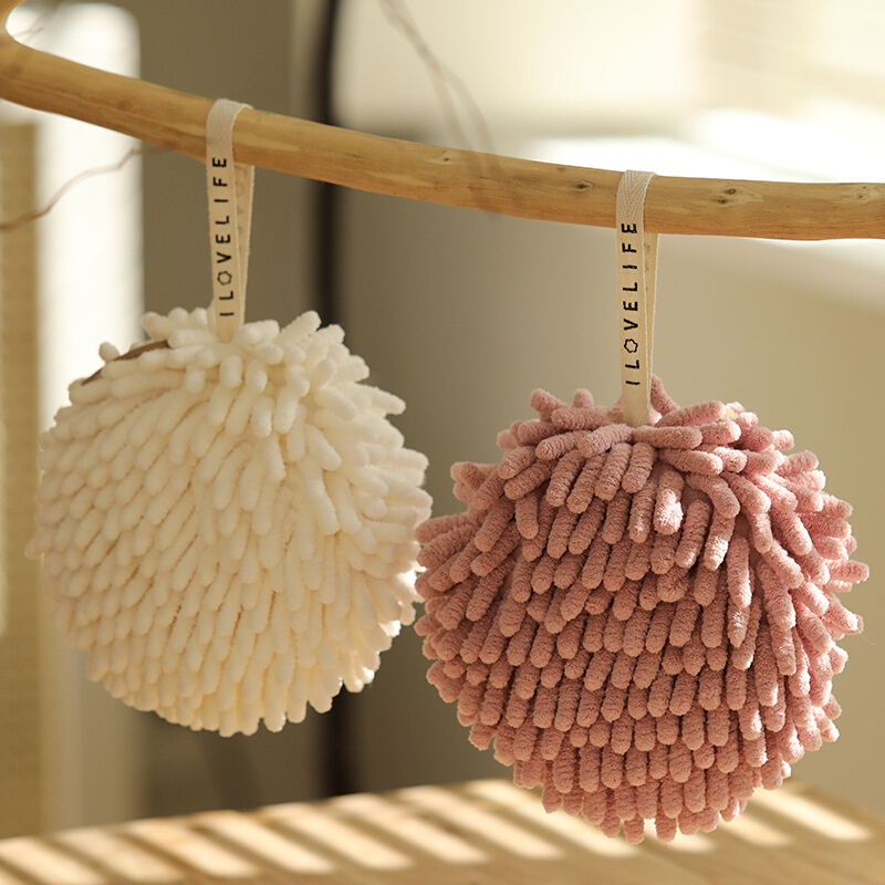 日式超细纤维雪尼尔擦手球可爱挂式干手球厨房卫生间圆形擦手布