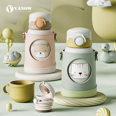 Vanow儿童保温杯带吸管316不锈钢女幼儿园上学专用水壶杯子