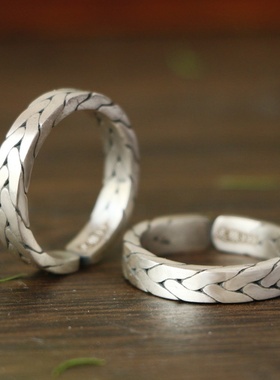 2025新款复古潮流男女款麻花食指戒指高级感开口情侣定制潮流饰品