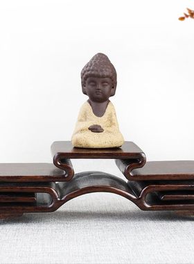 实木雕刻工艺品底座花盆花瓶石头客厅摆件装饰品木雕圆形木质