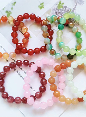 10mm天然石手链水晶玛瑙串珠手链虎眼紫水晶男生女生手串批发