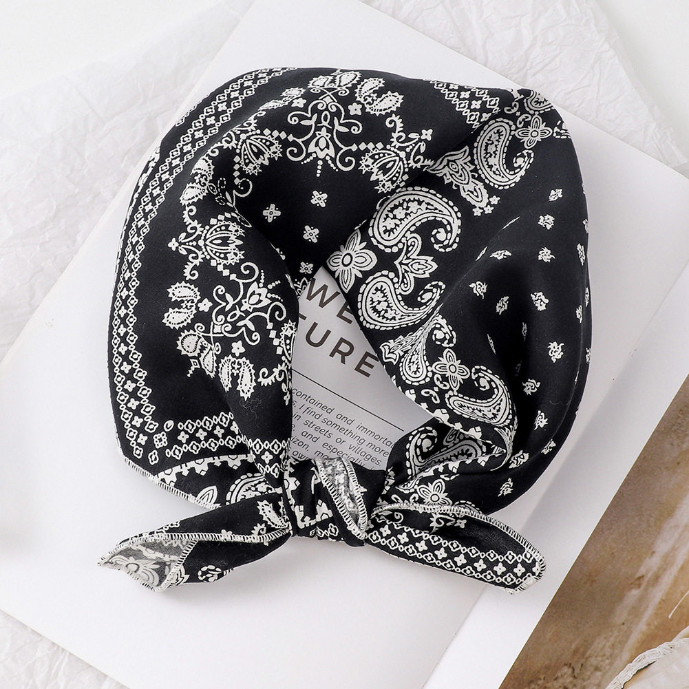 55CM法式复古腰果花印花小方巾女士棉麻护颈薄款丝巾小围巾潮