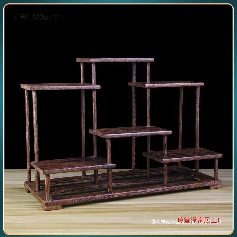 1C2W茶架实木紫砂壶架子茶具架榫卯博古架鸡翅木多阁展示架