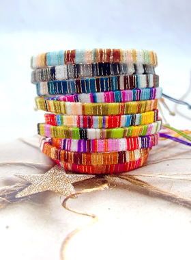 跨境新款波西米亚民族风个性友谊可调节金丝绒手工编织手链手绳