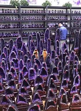 天然水晶洞摆件紫晶洞水晶原石巴西乌拉圭聚宝盆家居办公乔迁