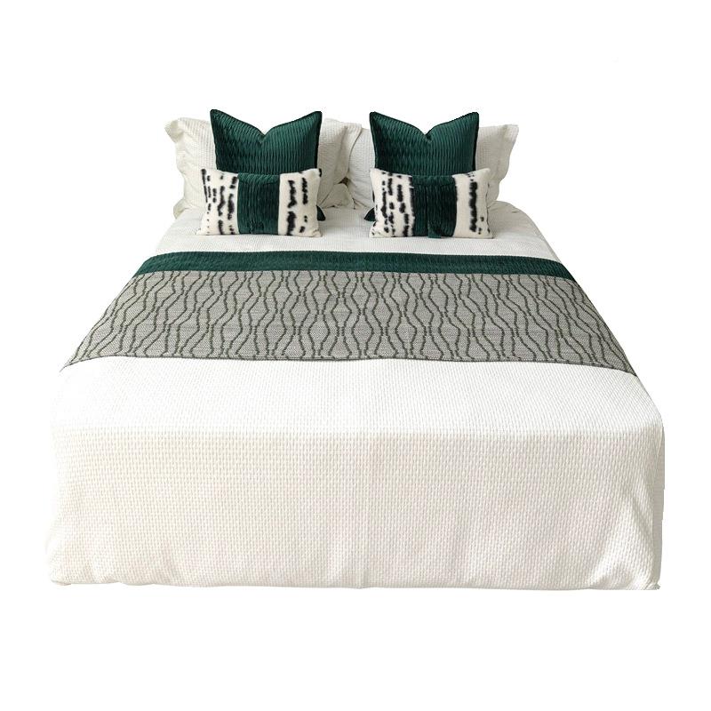 色系床绿旗抱枕组合棉流苏搭毯儿童房样品板间床酒店民宿THG麻床