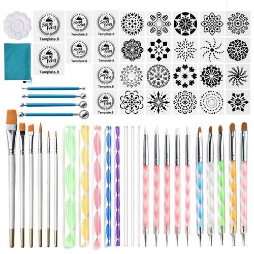 曼陀罗工具58件套装绘画模板拓印画刷硅胶点钻笔亚克力棒丸棒