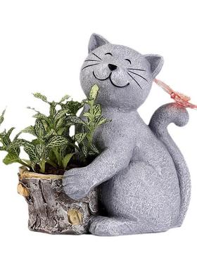 太阳能创意庭院灯仿真猫咪树脂摆件阳台花园草坪装饰景观灯