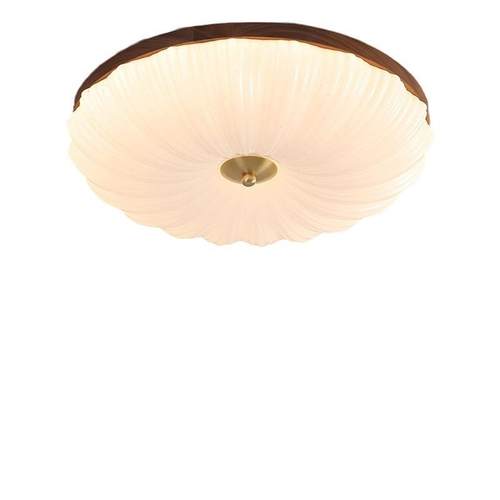 新中式卧室灯中古吸顶灯轻奢复古胡桃木圆形护眼书房主卧阳台灯具