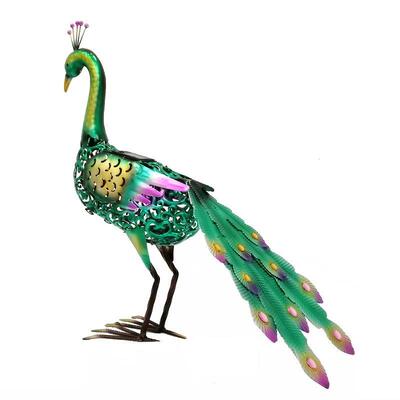 乡村庭院装饰铁艺透光法式田园唯美拍摄道具翘尾孔雀带太阳能灯