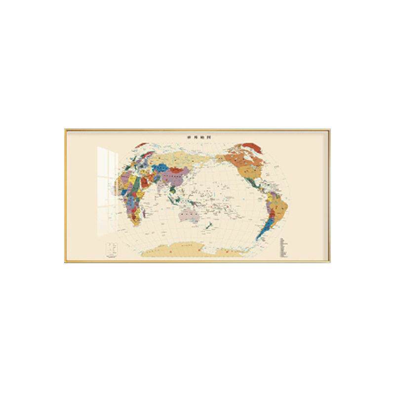 现简约世界地图装饰画横版金边客厅挂画工程软装公空间定制