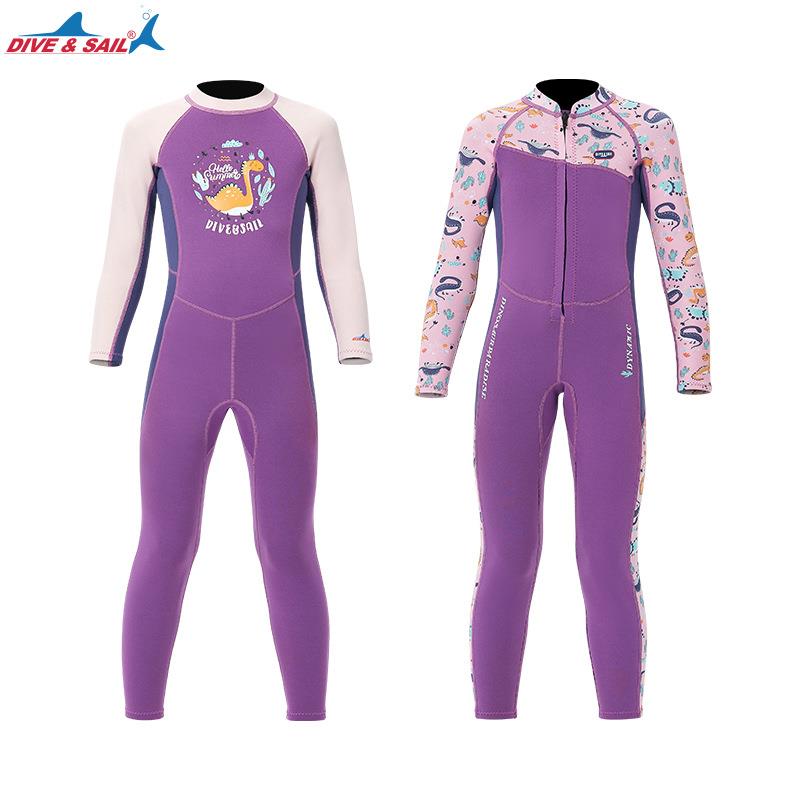 新款2.5MM儿童潜水服连体长袖长裤保暖女童泳衣浮潜冲浪冬潜水衣