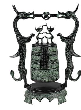 双龙钟仿古青铜器工艺品桌面书房摆件古风影视拍摄道具警钟长鸣
