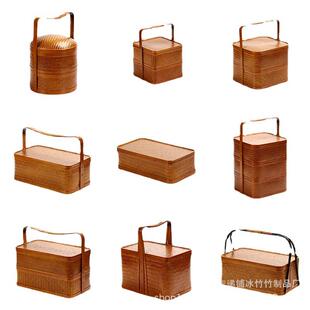 竹编提篮手工复古多层提盒食盒收纳盒礼盒茶具收纳仿古糕点盒