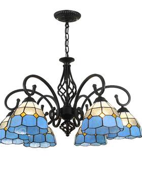 蒂凡尼DIY艺术吊灯LED黑色欧式铁艺吊灯客厅灯美式乡村卧室餐厅灯