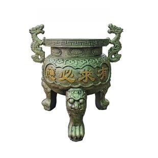 寺庙大型焚烧插香炉拜佛宗祠堂铸铁圆形平口三足鼎土地庙道观室外