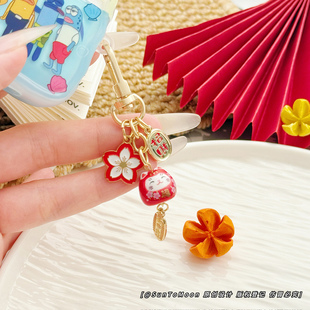 日系樱花招财纳福小猫咪钥匙扣招财猫个性礼物学生情侣背包拉链扣