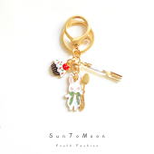 原创美食家小兔钥匙扣挂饰创意勺叉贪吃兔包包AirPods挂件小饰品