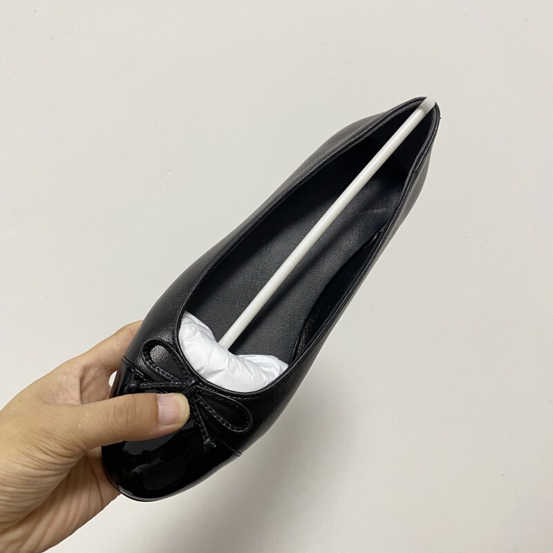欧美款真皮圆头蝴蝶结浅口芭蕾舞平底女鞋 拼接时尚百搭日常单鞋