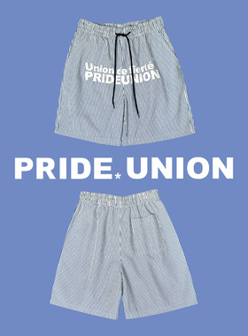 Pride Union骄傲集结条纹牛仔法语印花短裤5分库夏季新品