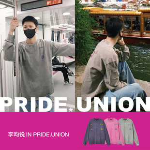 UNION植绒字母水洗长袖 PRIDE 撞色Tee 黄曦彦李昀锐同款